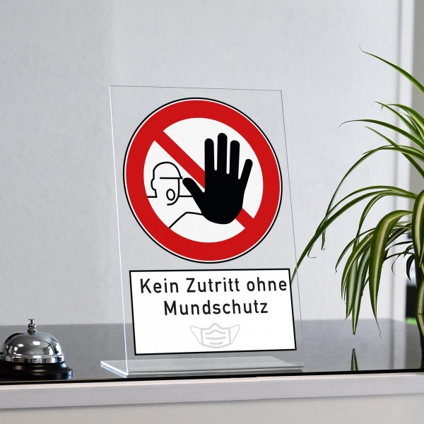 Acrylaufsteller Kein Zutritt ohne Mundschutz (ca. 200x300 mm)