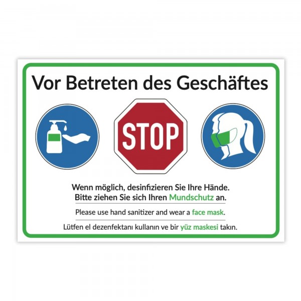 Warnschild - Vor Betreten des Geschäftes (300x200 mm)