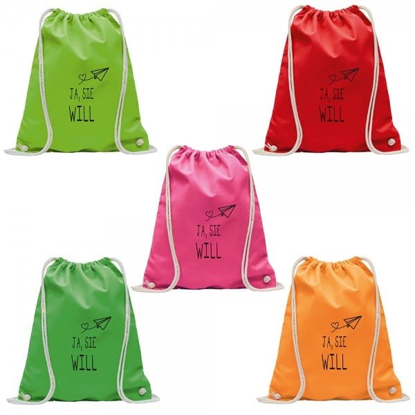 Turnbeutel-Rucksack Ja, Sie will (Abdruckmaße 30x35 cm)