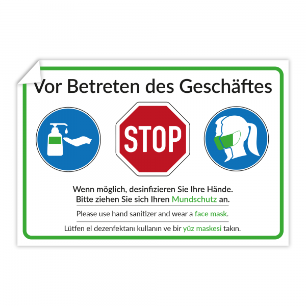 3 Stück Aufkleber - Vor Betreten des Geschäftes (300x200 mm)